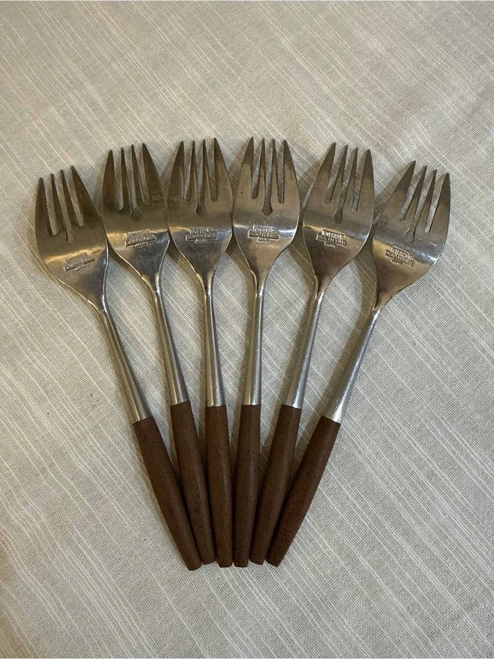 Interpur Japan MCM INR2 Salad Forks Hearts Scrolls Wood Handles Set of 6